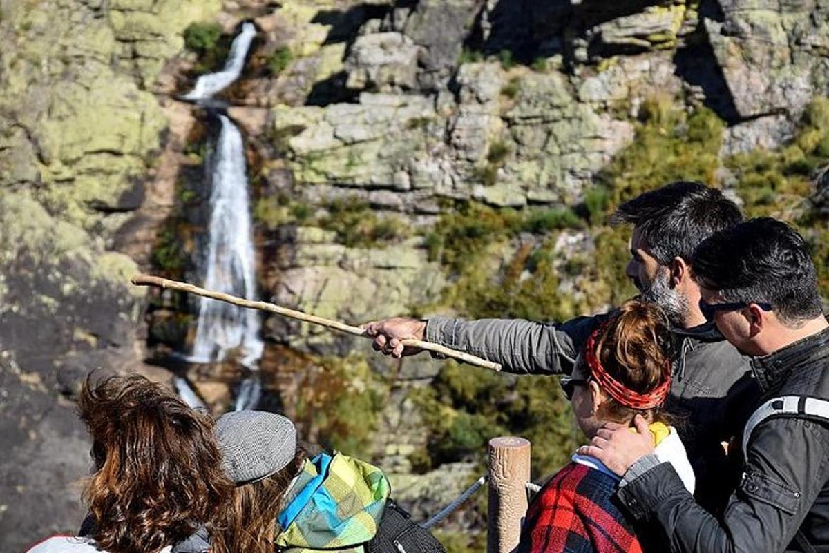 hópur fólks að horfa á foss