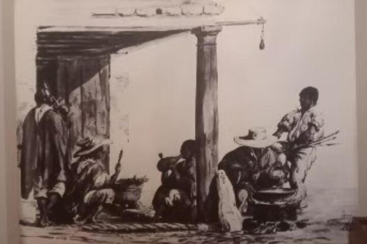 kresba skupiny lidí v místnosti