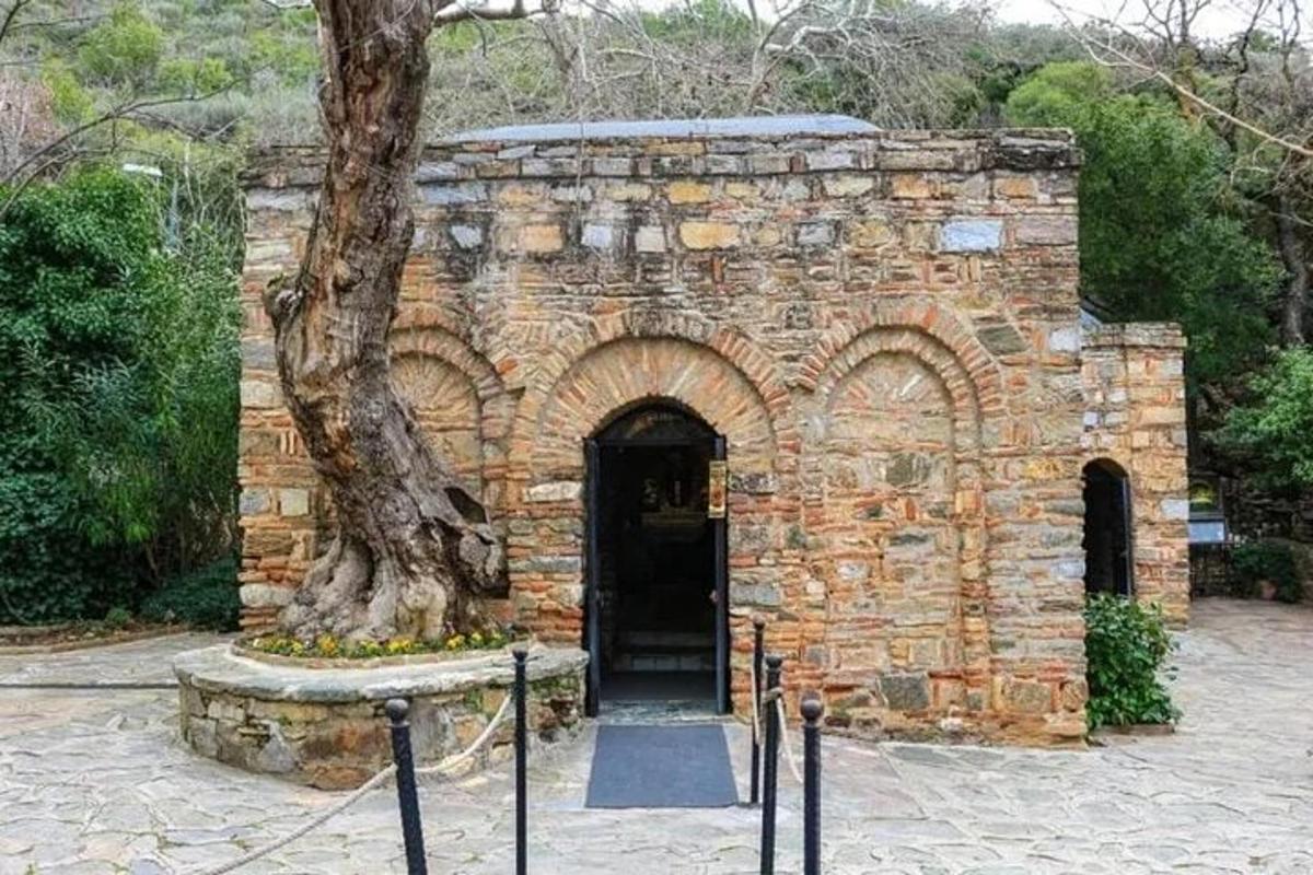 Un edificio de ladrillo con un árbol delante.