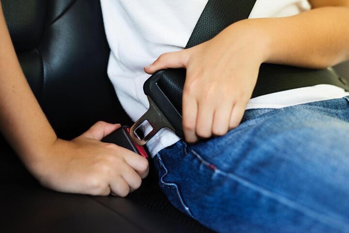 oseba, ki sedi v avtomobilu in drži mobilni telefon