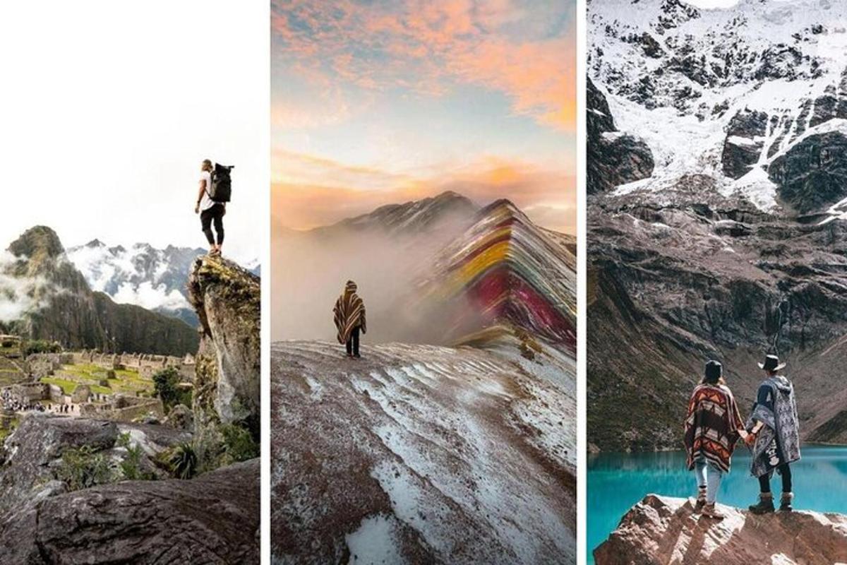 un gruppo di tre foto di persone su una montagna