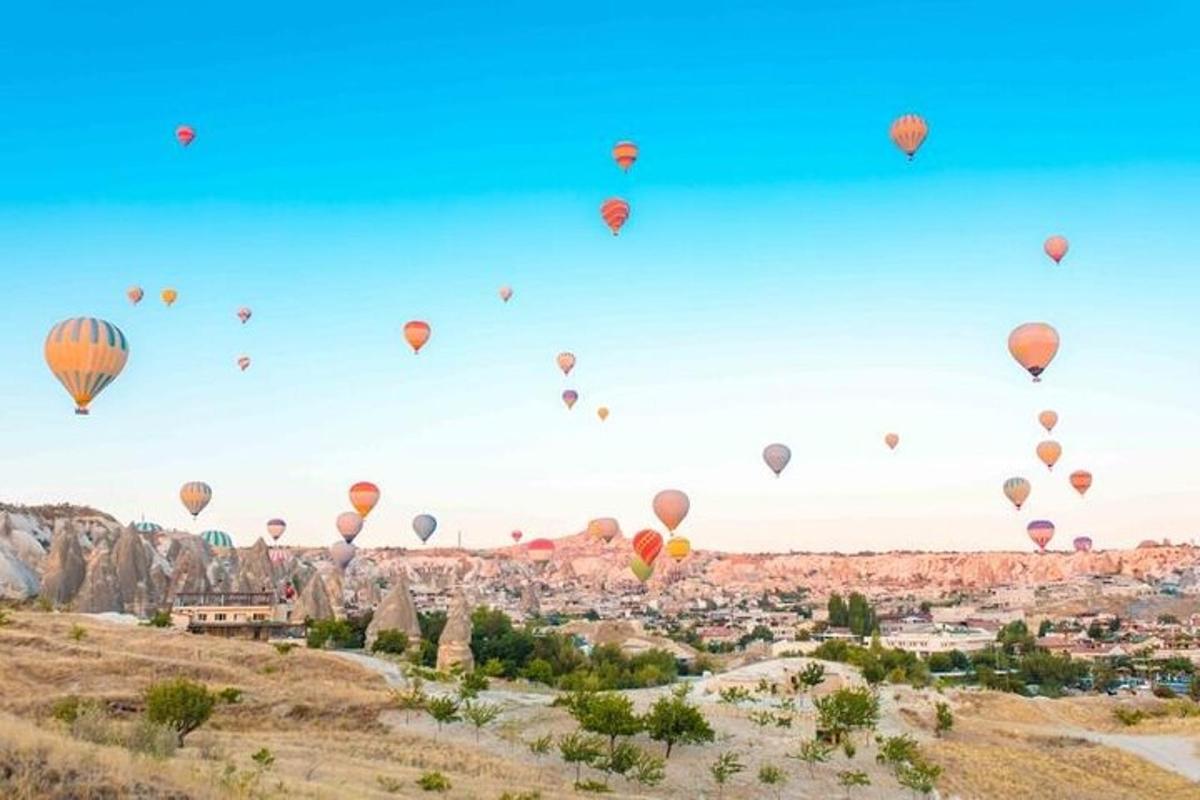a group of hot air balloons flying in the sky