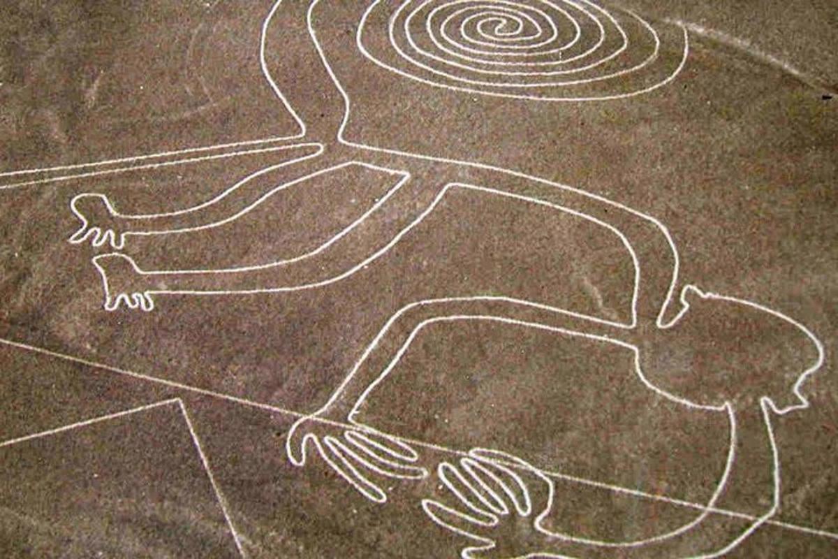 a drawing of people on the ground with a spiral