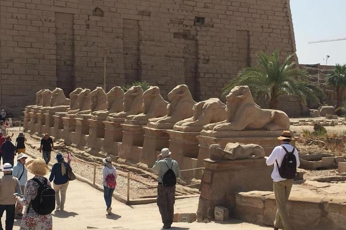 un gruppo di persone in piedi attorno a una scultura di leoni