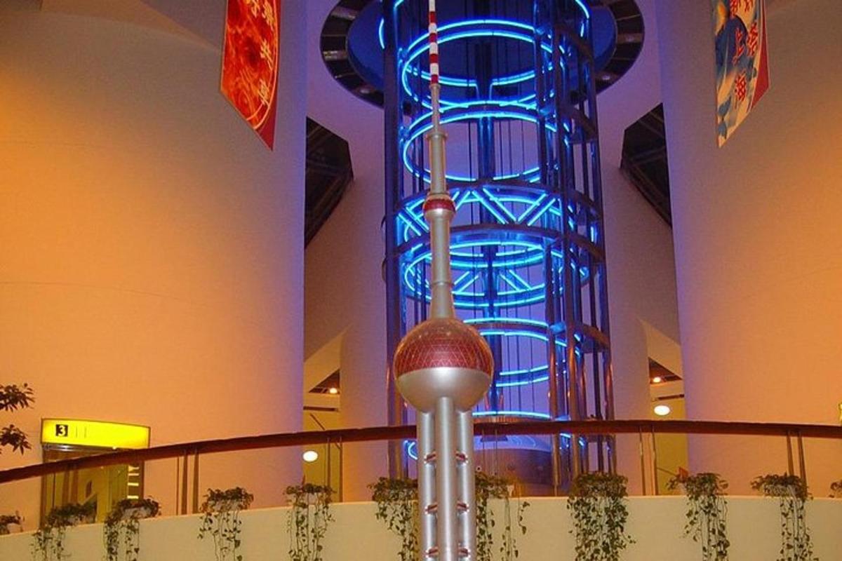 a building with a blue tower in the background
