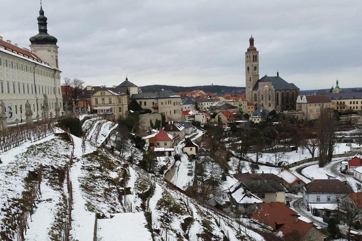 egy város hófödte tetőkkel és épületekkel
