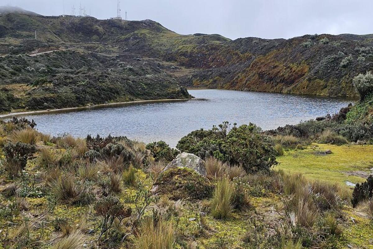 a large lake in the middle of a field
