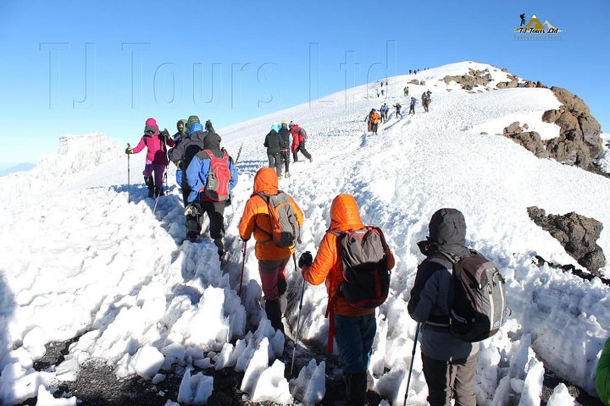 un gruppo di persone che cammina su una montagna coperta di neve