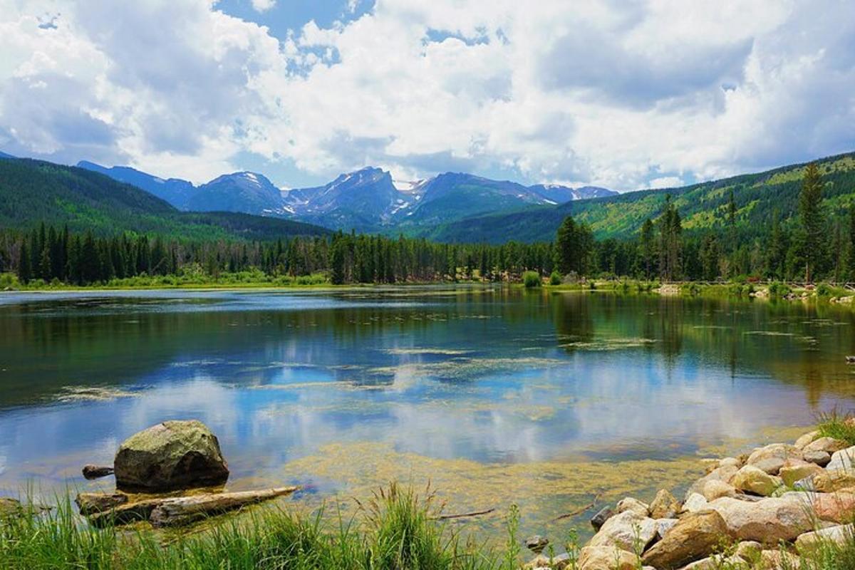 a view of a lake with mountains in the background