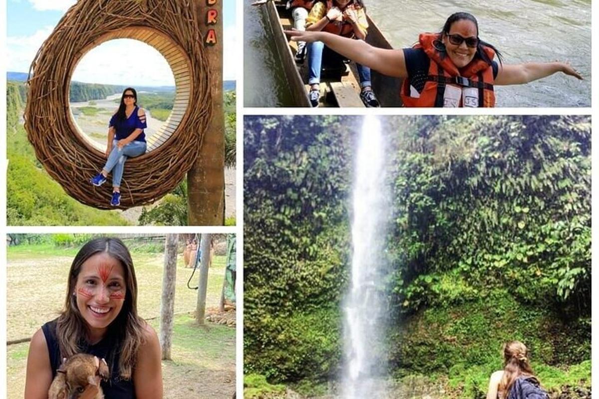 un collage di foto di una donna seduta su un'altalena