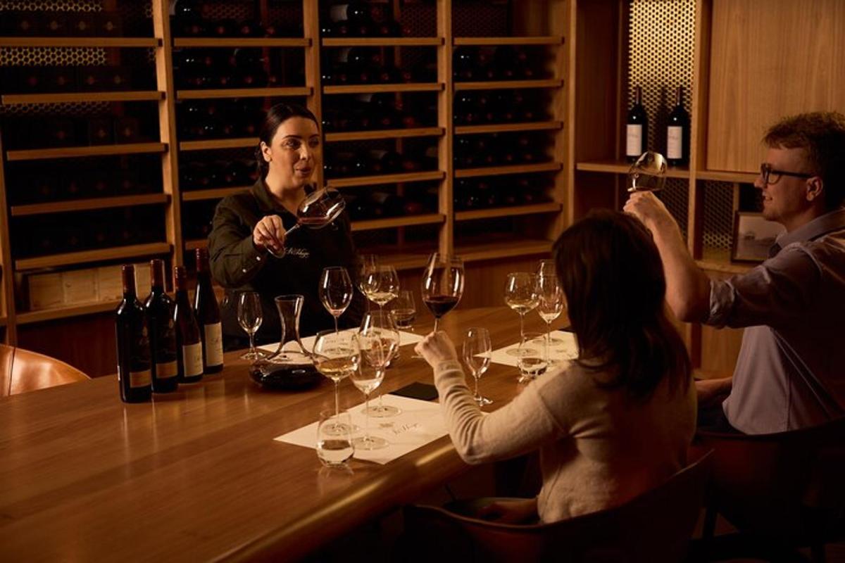 un grup de oameni așezați în jurul unei mese cu pahare de vin