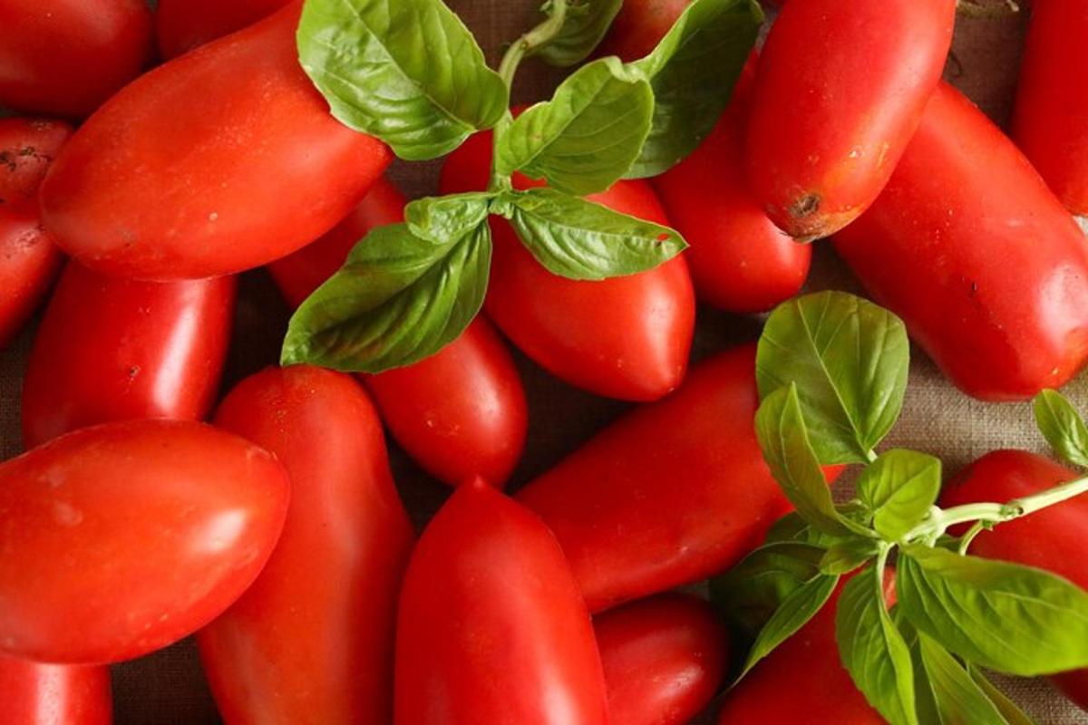 a pile of red peppers with green leaves