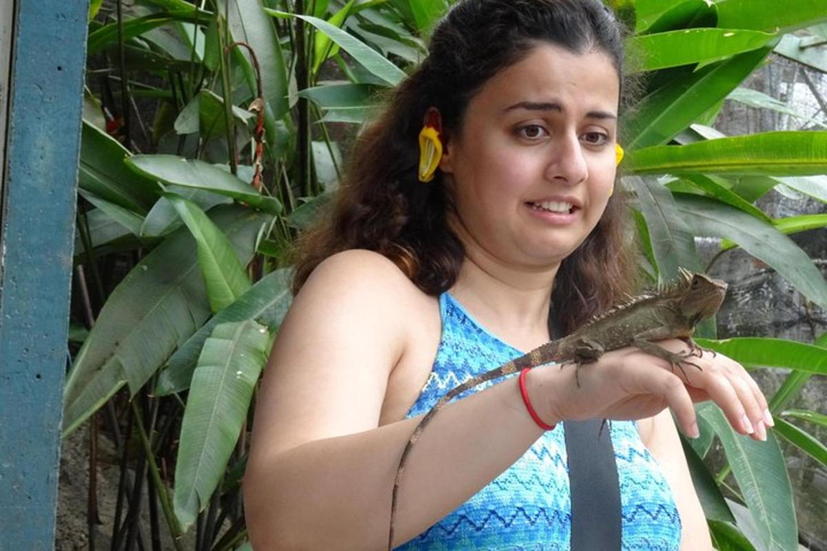 una donna che tiene una lucertola in mano