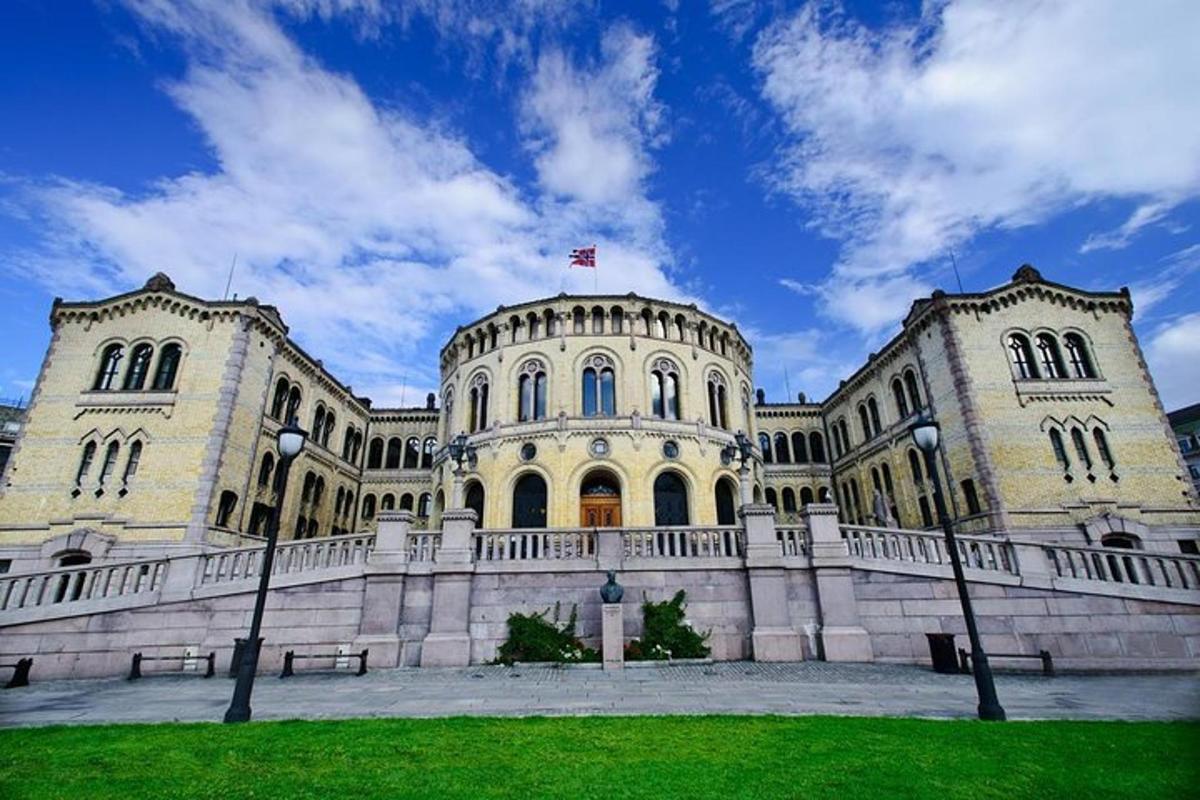 a large building with a flag on top of it