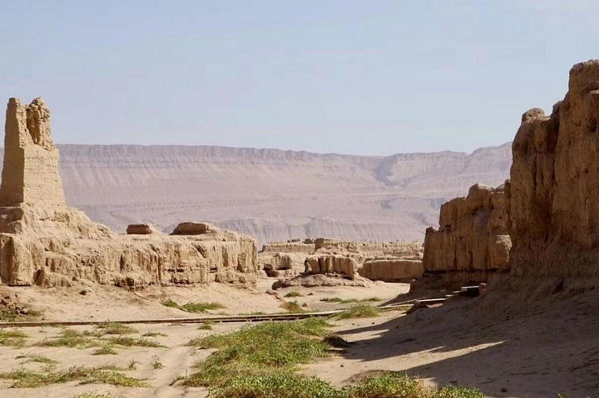 uma vista de um deserto com montanhas ao fundo