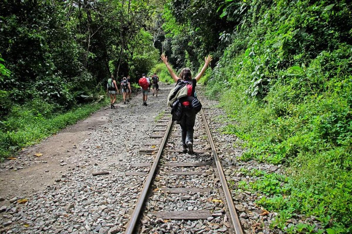 un gruppo di persone che camminano lungo i binari del treno