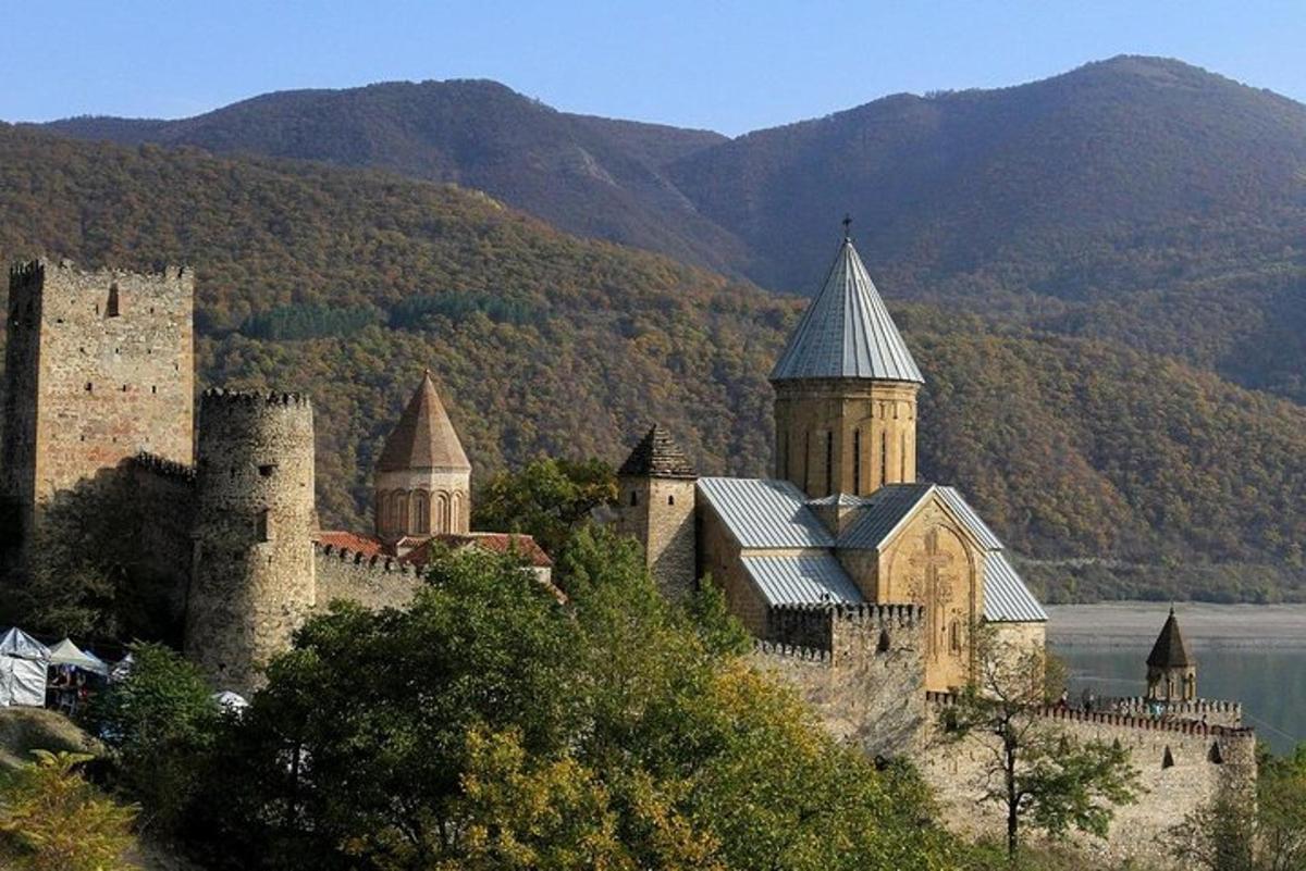 hrad s věžičkami a věžemi na kopci