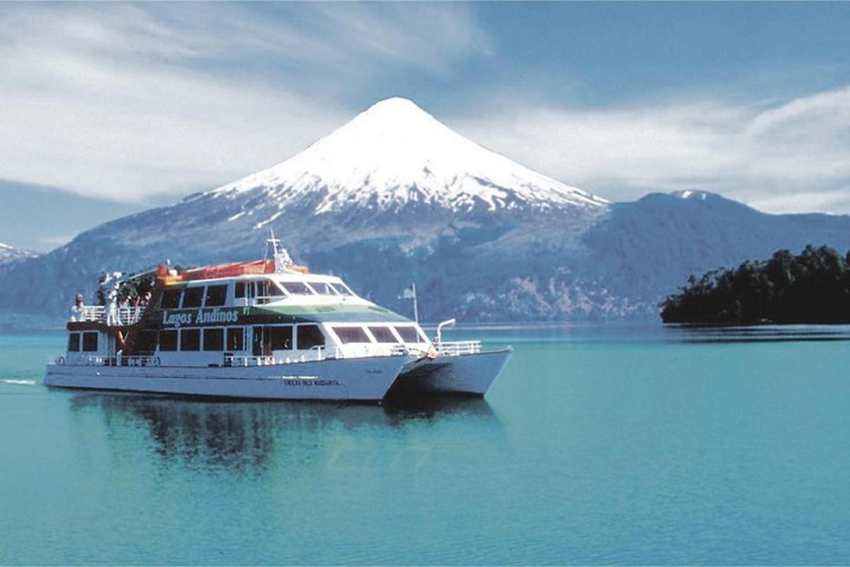 a cruise ship in the water with a mountain in the background