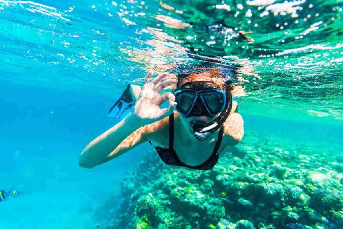 eine Person im Wasser, die einen Schnorchel trägt