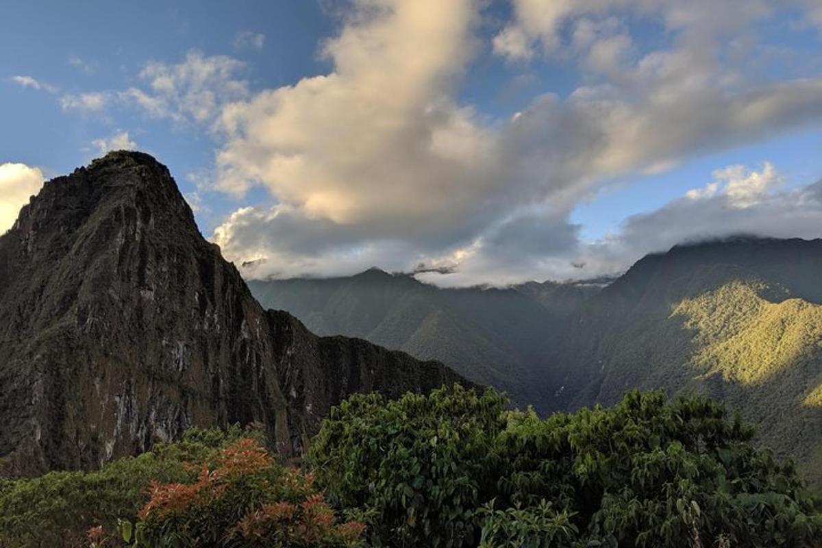 pemandangan gunung dengan pokok dan awan