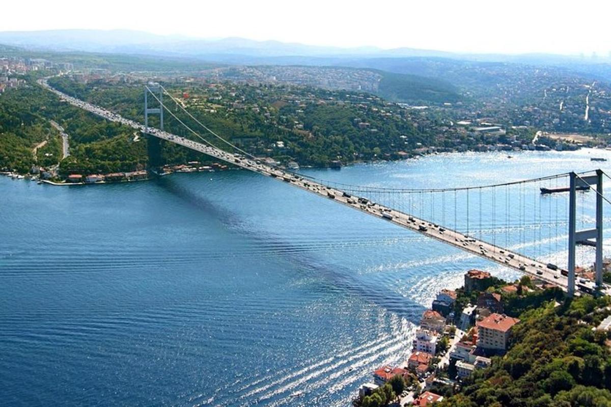 una vista aérea de un puente sobre un cuerpo de agua