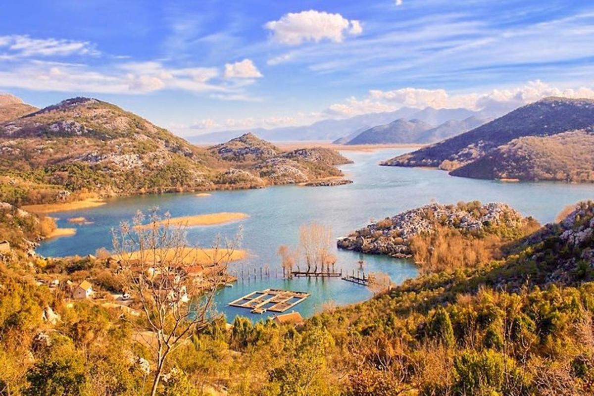 um grande lago com um grupo de barcos nele