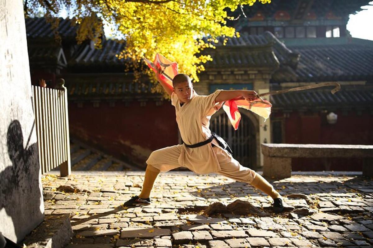 a man is holding a kite on a stone street