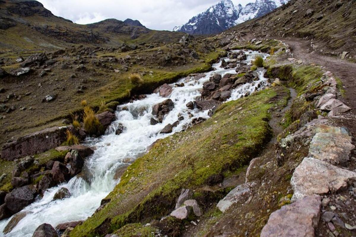 um fluxo de água descendo a encosta de uma montanha