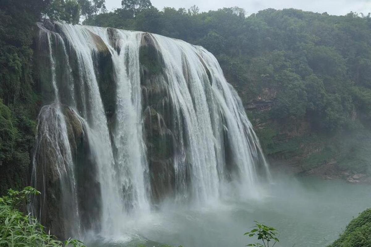 a waterfall in the middle of a forest