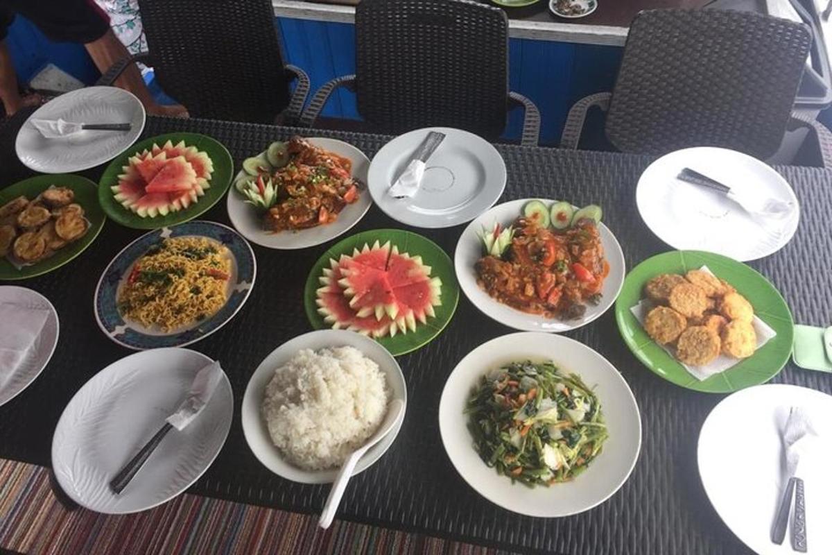 a table with plates of food on a table