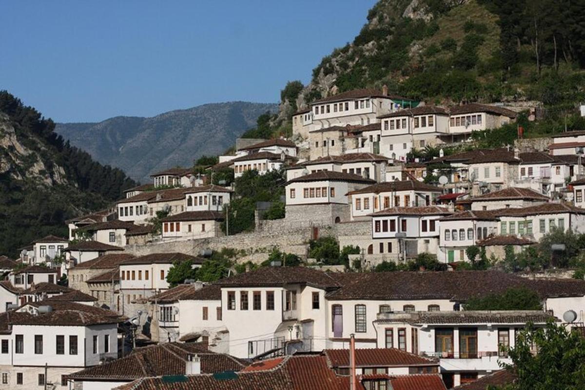 μια ομάδα από λευκά σπίτια σε ένα βουνό