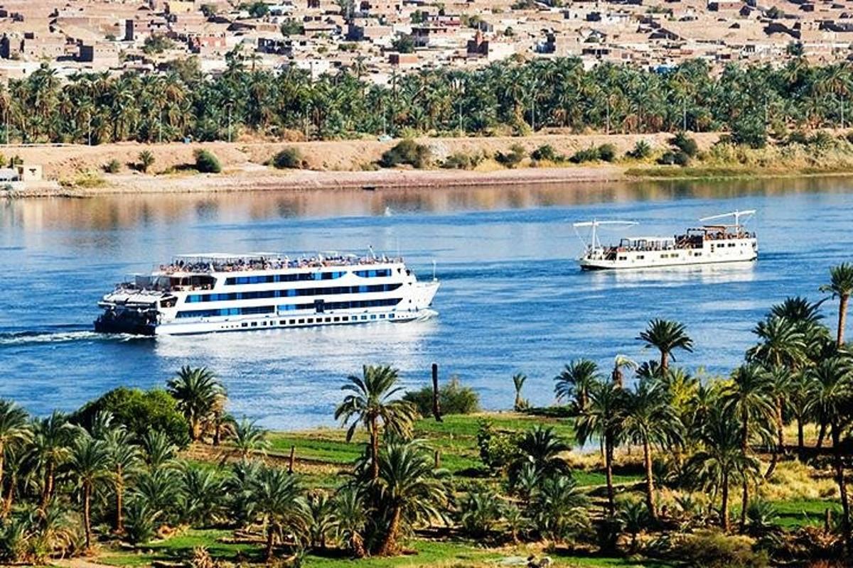 dos barcos en un río con palmeras