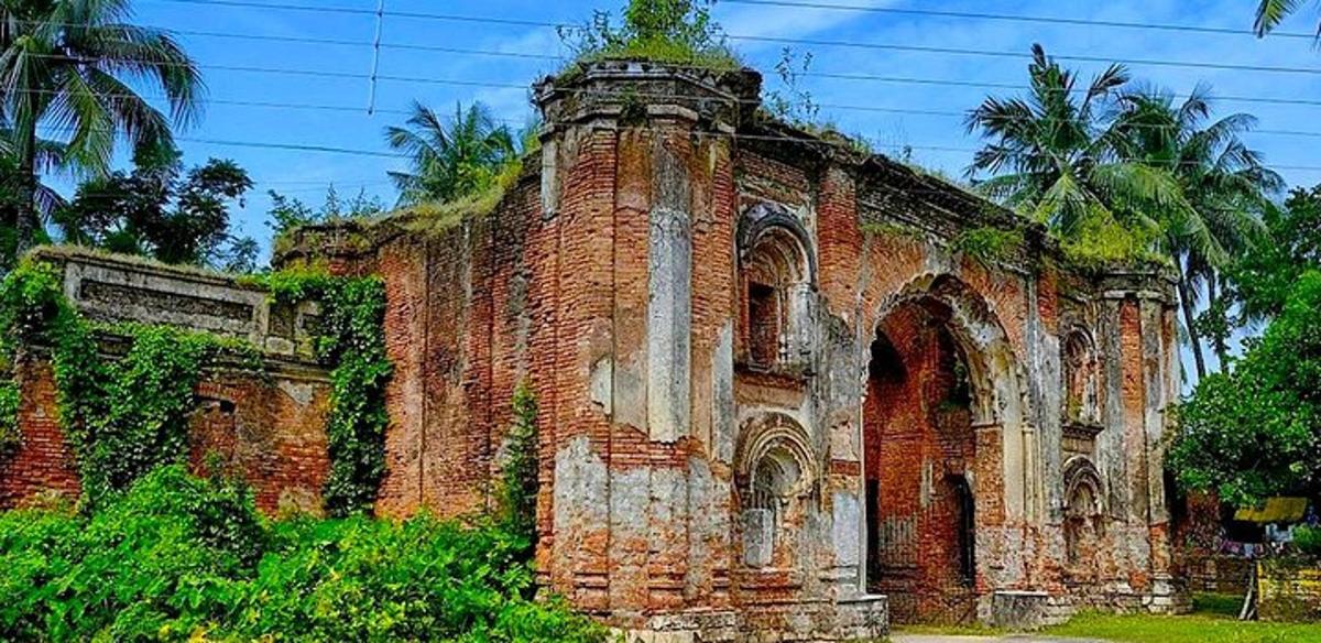 an old brick building with vegetation on it