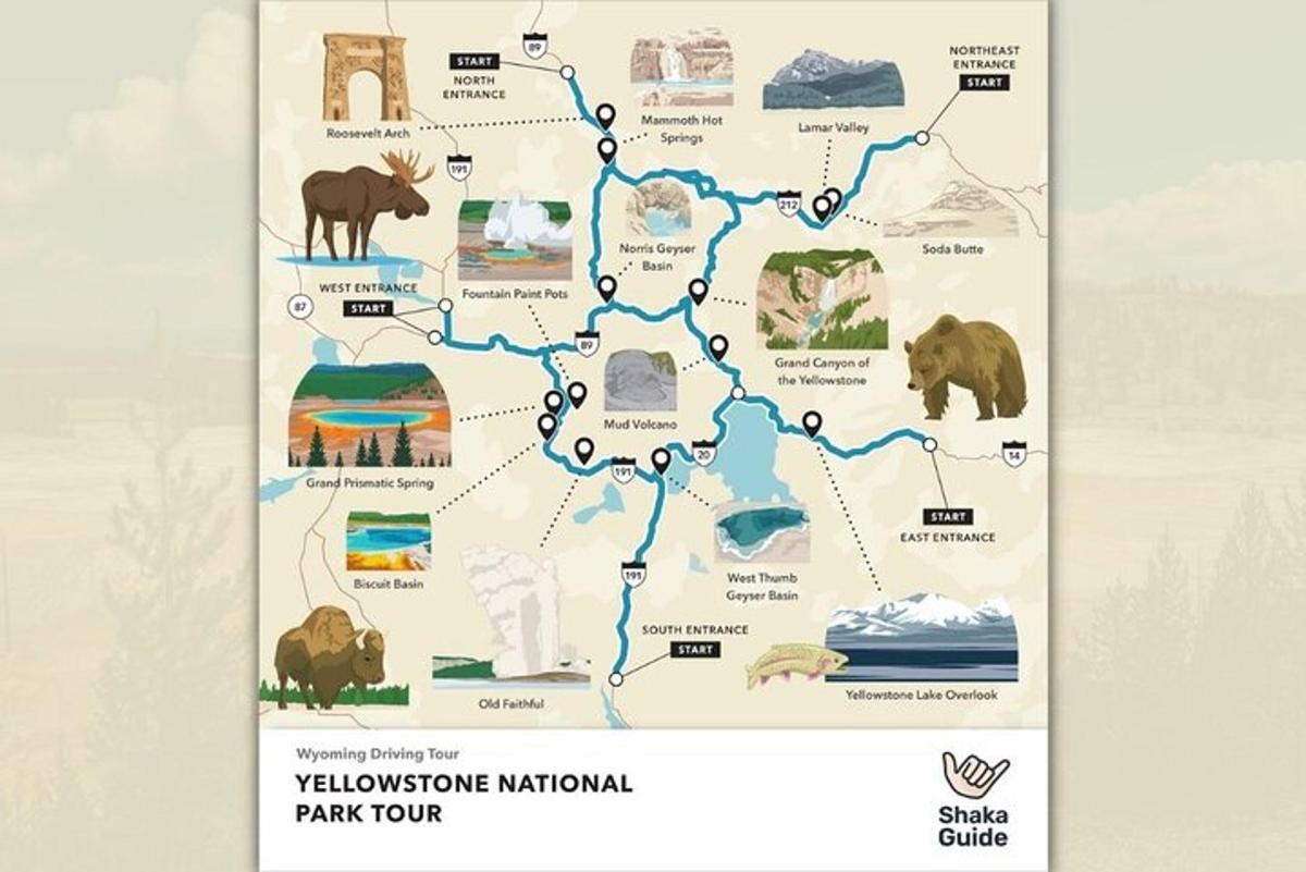 o hartă a Parcului Național Yellowstone