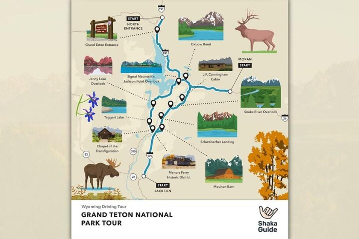 Kort af Grand Teton þjóðgarðinum