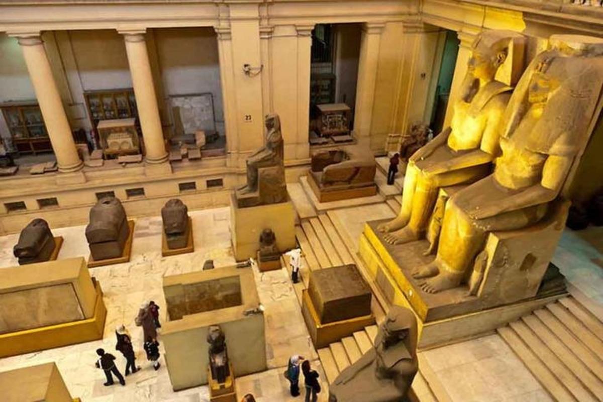 an overhead view of a museum with people in a room