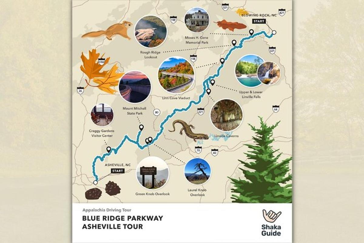 a map of the blue ridge parkway adventure tour