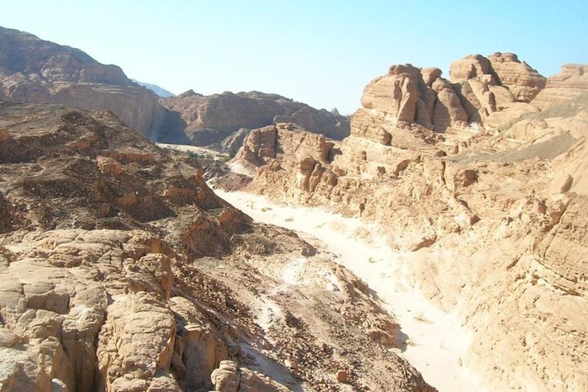 uma vista de um deserto com rochas e uma montanha