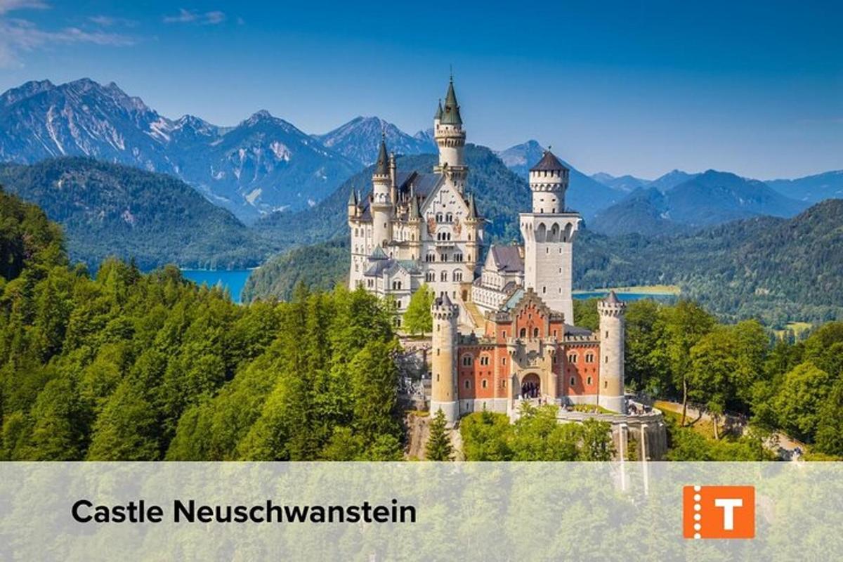 an castles neuschwanstein castle on a hill with mountains