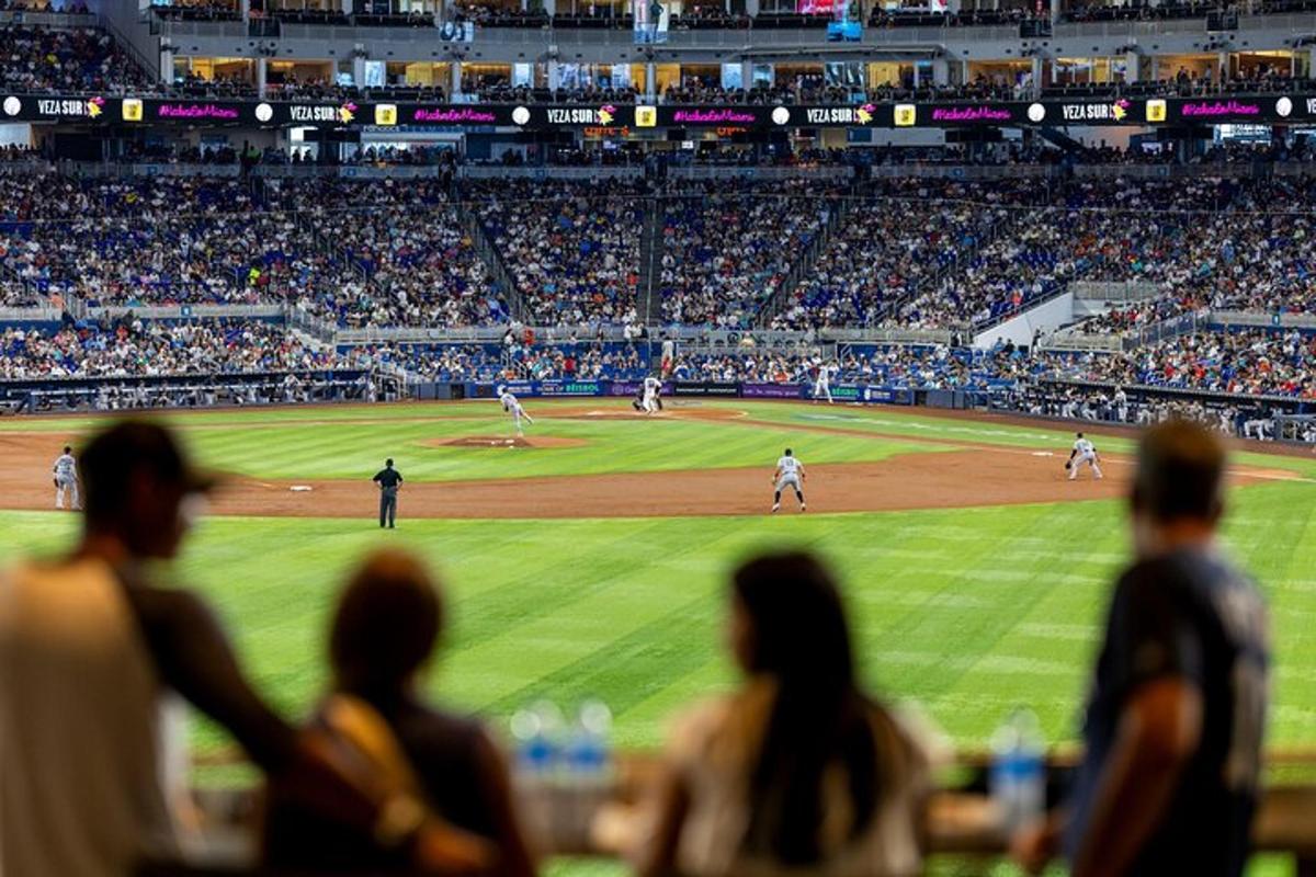 a crowd of people watching a baseball game