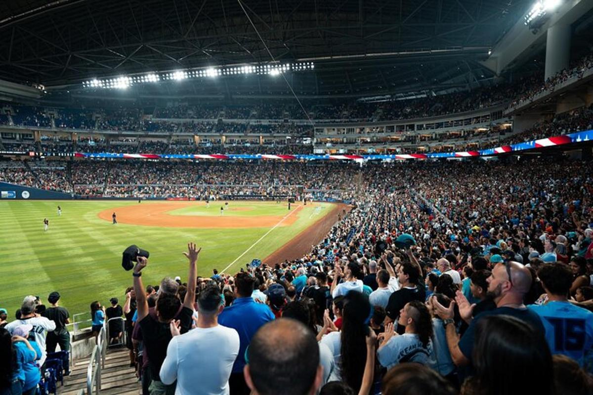 a large crowd of people watching a baseball game