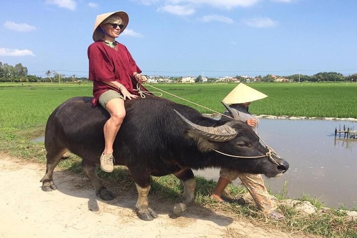 a woman is riding on the back of a bull