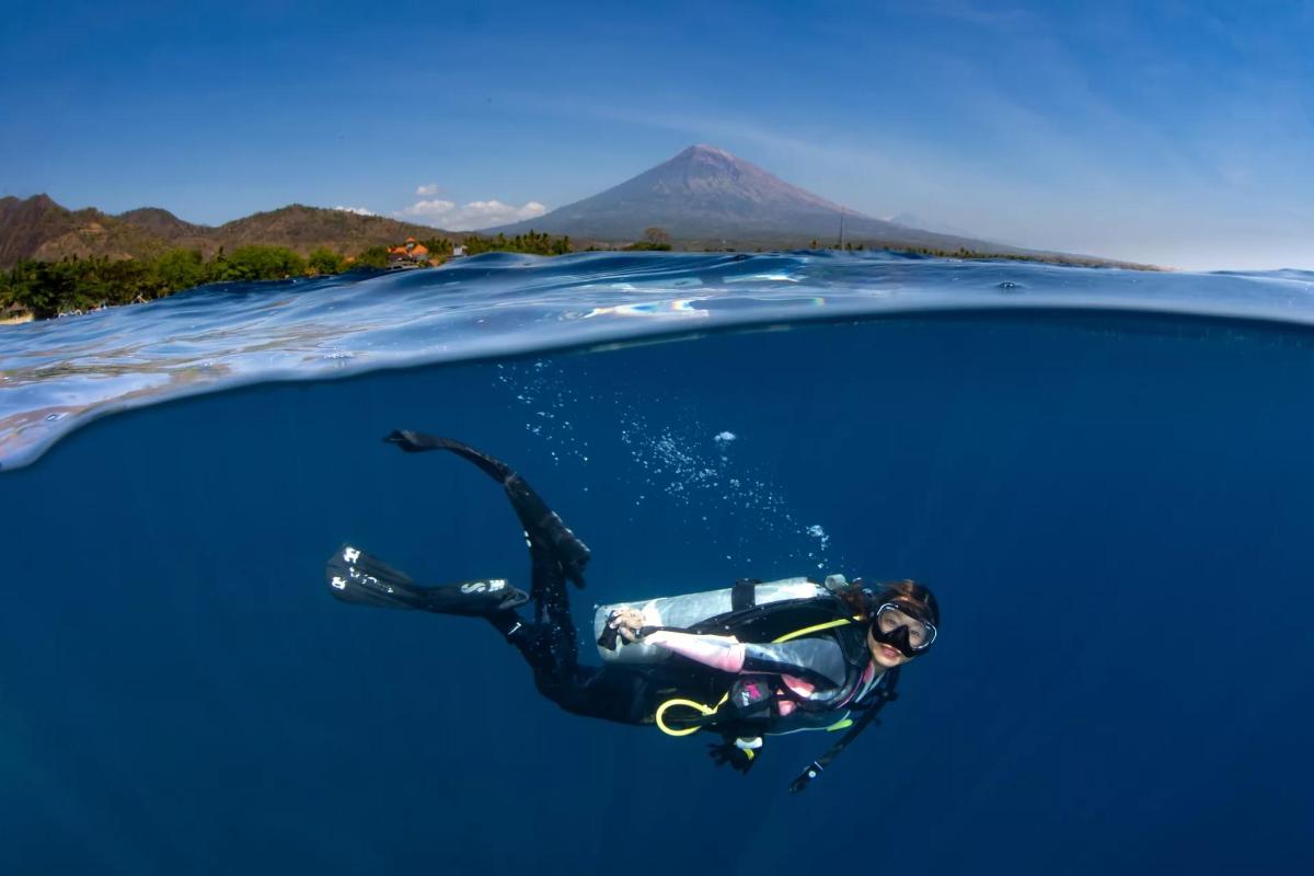 a person in a wetsuit swimming in the water