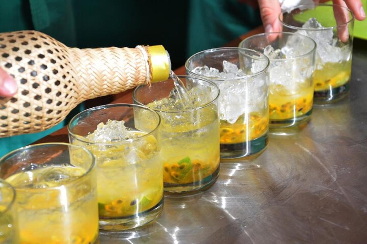 a group of glasses of drinks on a table