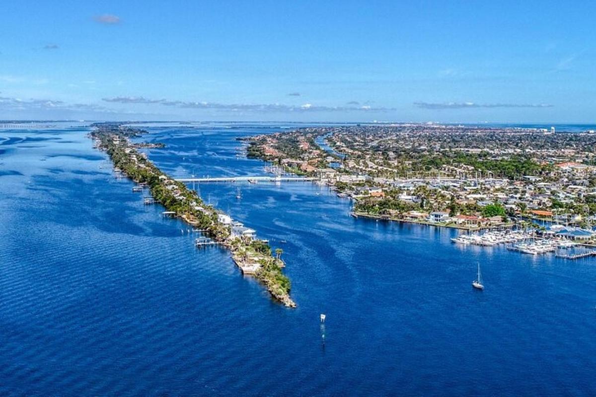 an aerial view of an island in the water