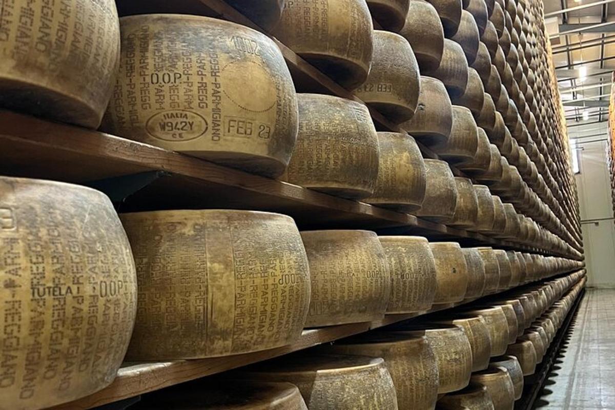 a shelf filled with lots of loaves of cheese