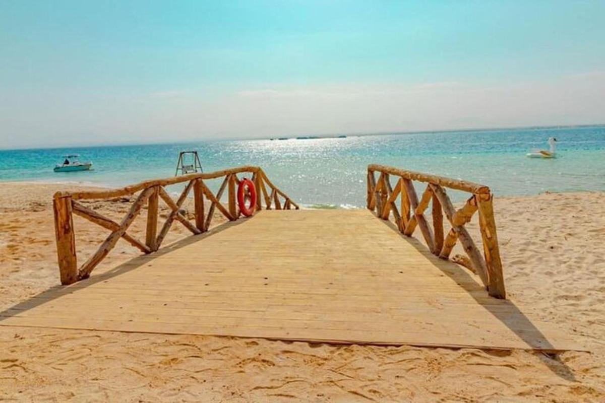 un molo di legno su una spiaggia con l'oceano