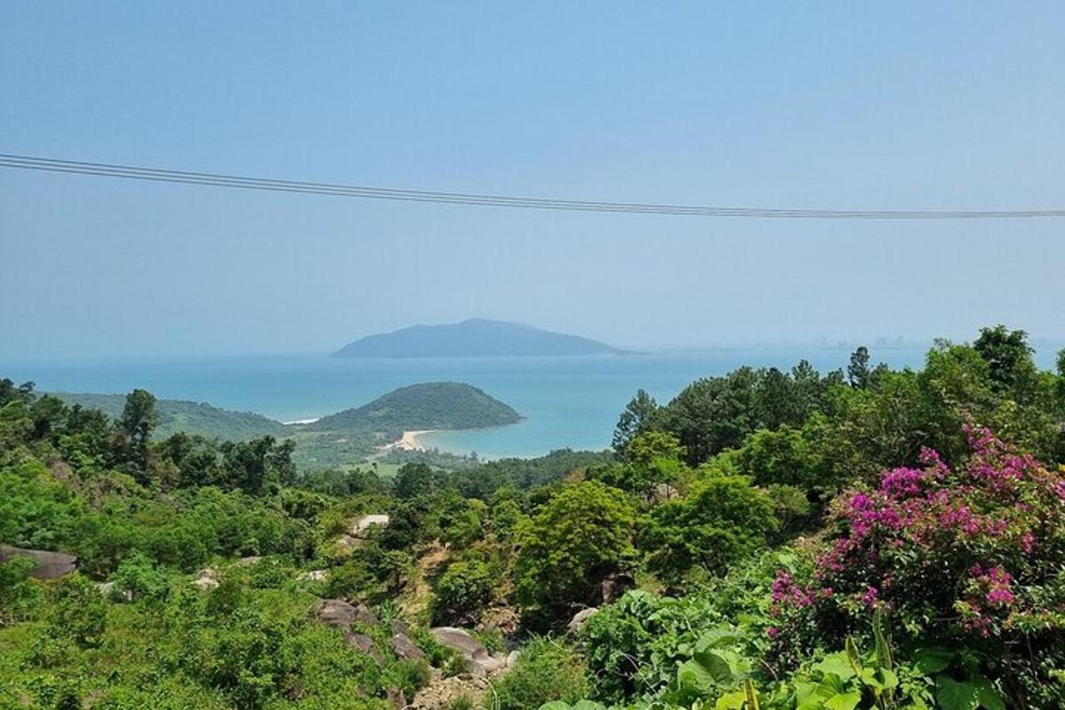 una vista dell'oceano da una collina con alberi