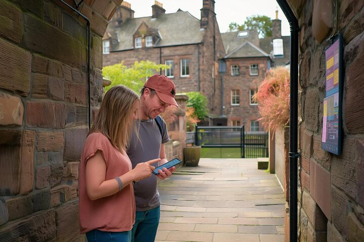 a man and a woman looking at a cell phone