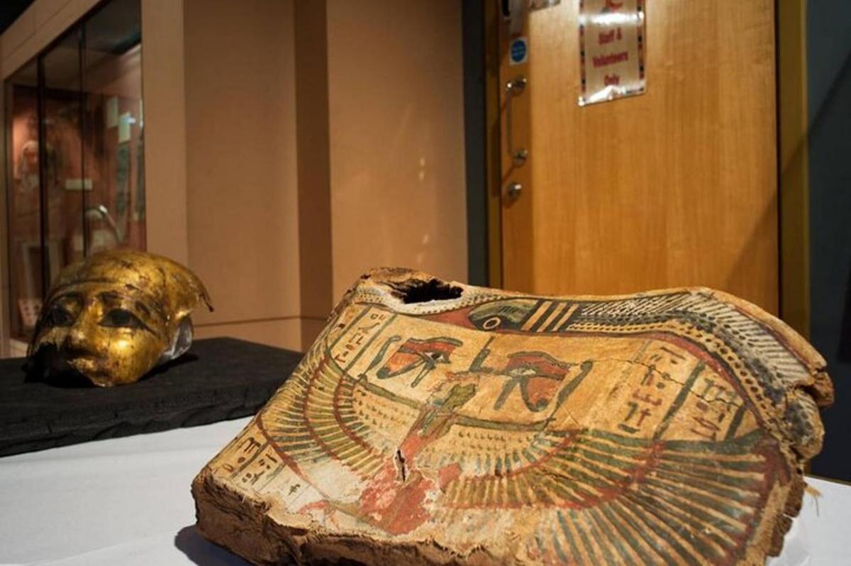 a artifact on display on a table in a museum